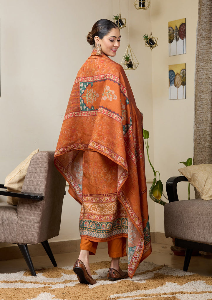 Orange Cutdana Satin Readymade Salwar Suit
