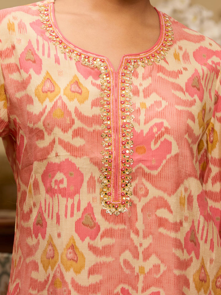 Peach Sequins Chanderi Readymade Salwar Suit