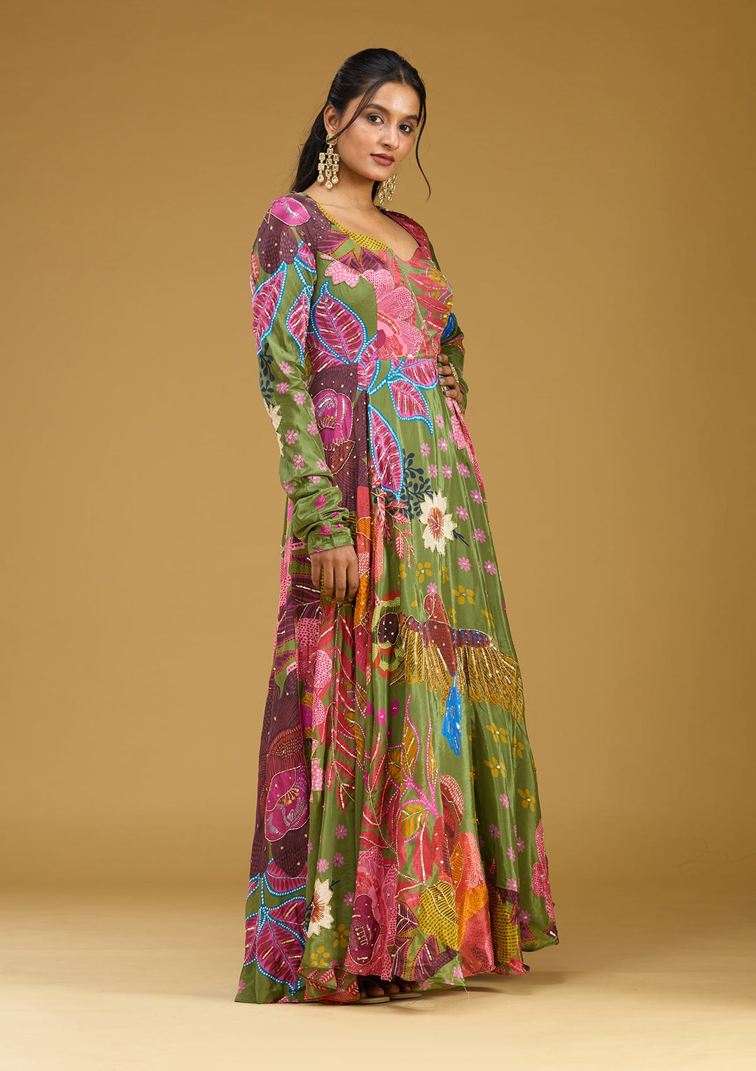 Green Cutdana Crepe Readymade Salwar Suit