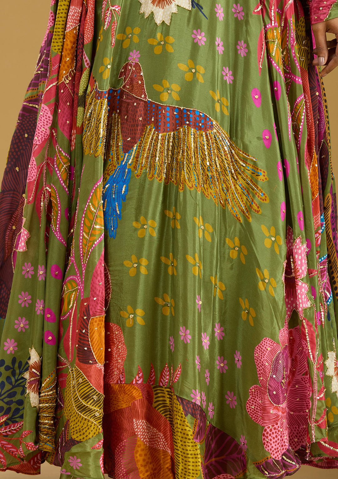 Green Cutdana Crepe Readymade Salwar Suit