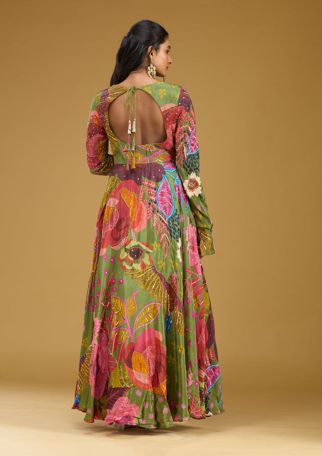 Green Cutdana Crepe Readymade Salwar Suit