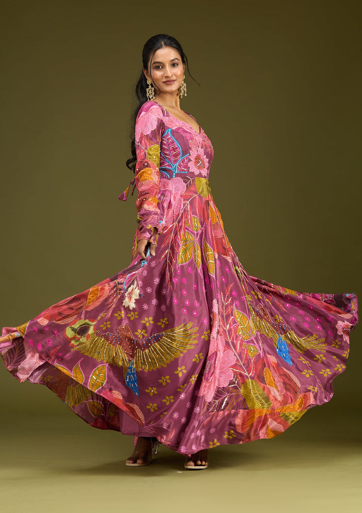 Wine Cutdana Crepe Readymade Salwar Suit