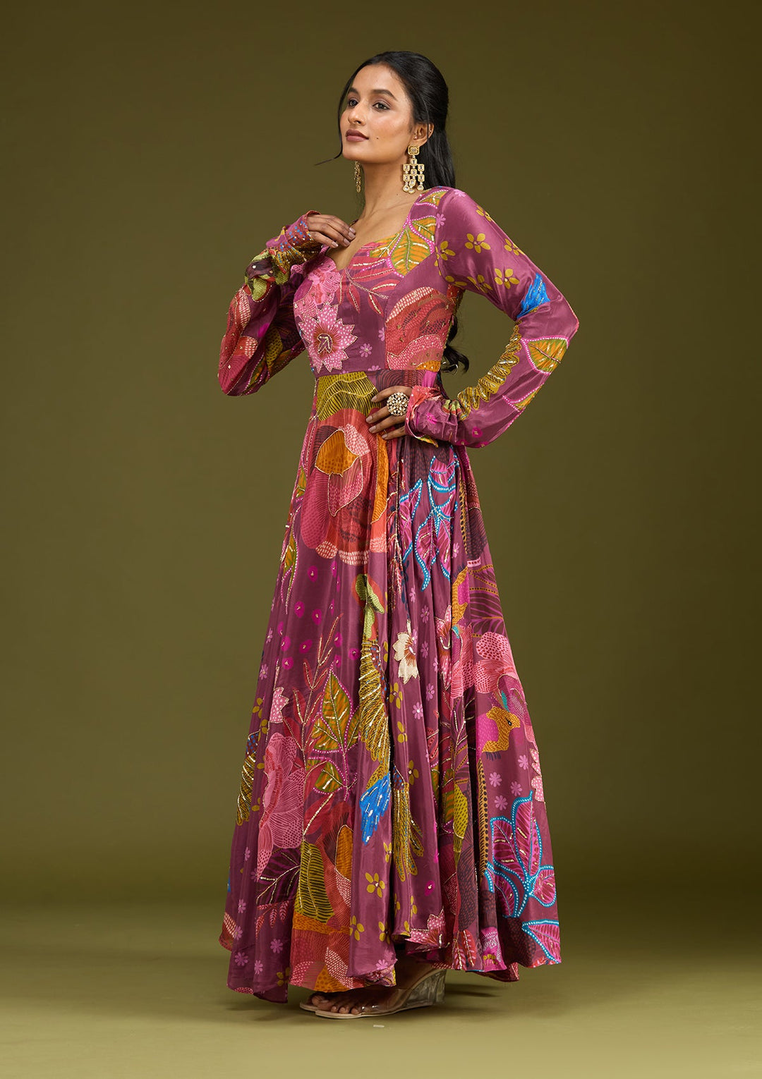 Wine Cutdana Crepe Readymade Salwar Suit