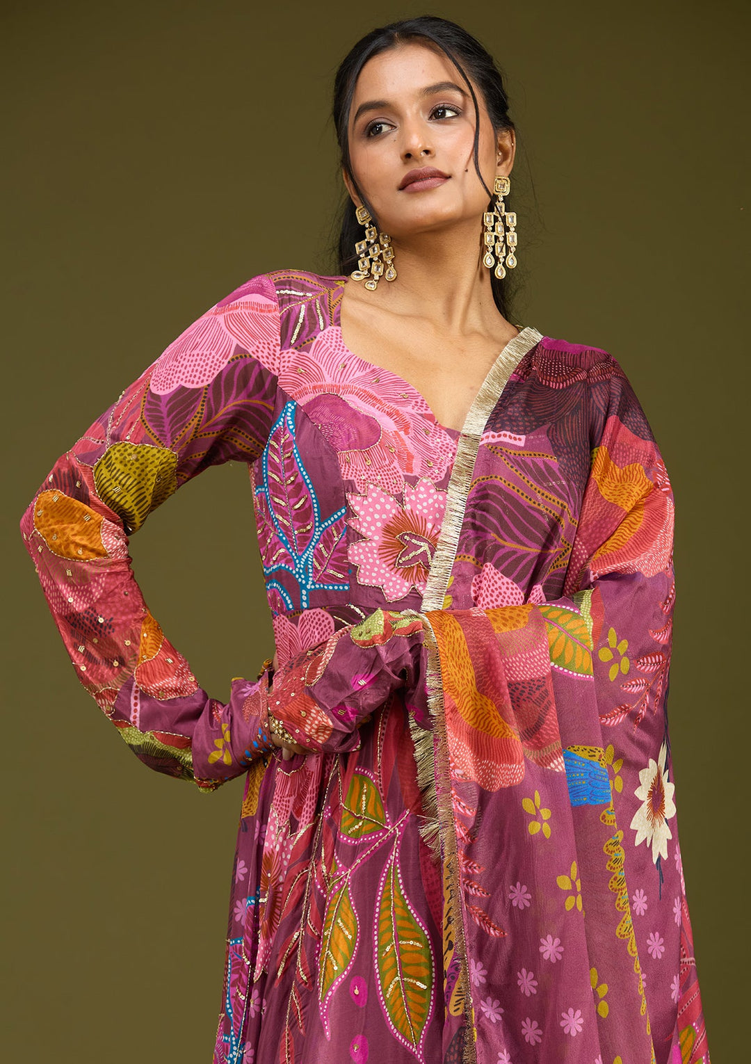 Wine Cutdana Crepe Readymade Salwar Suit