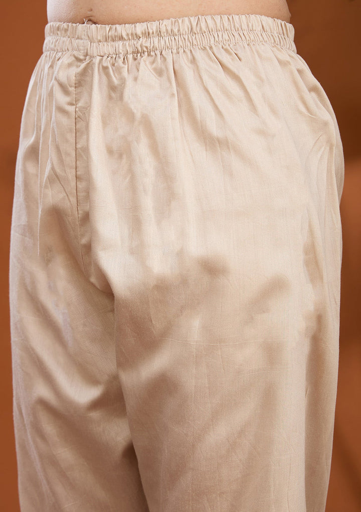 Beige Threadwork Tissue Readymade Salwar Suit