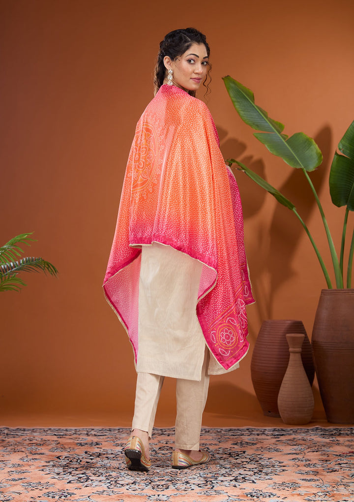 Beige Threadwork Tissue Readymade Salwar Suit