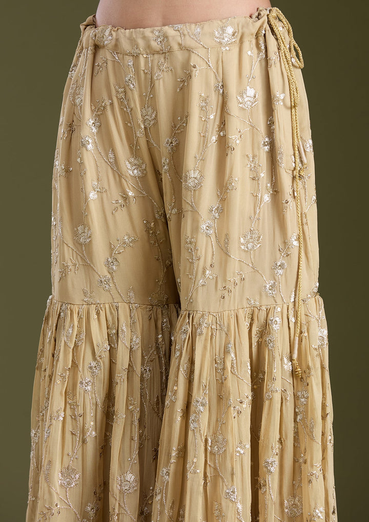 Beige Sequins Georgette Readymade Salwar Suit