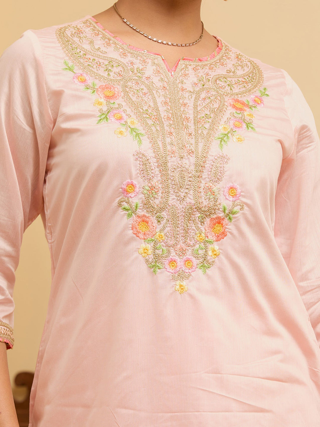 Peach Cording Chanderi Readymade Salwar Suit