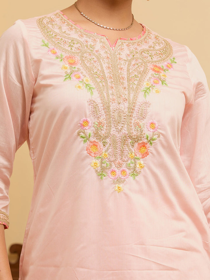 Peach Cording Chanderi Readymade Salwar Suit