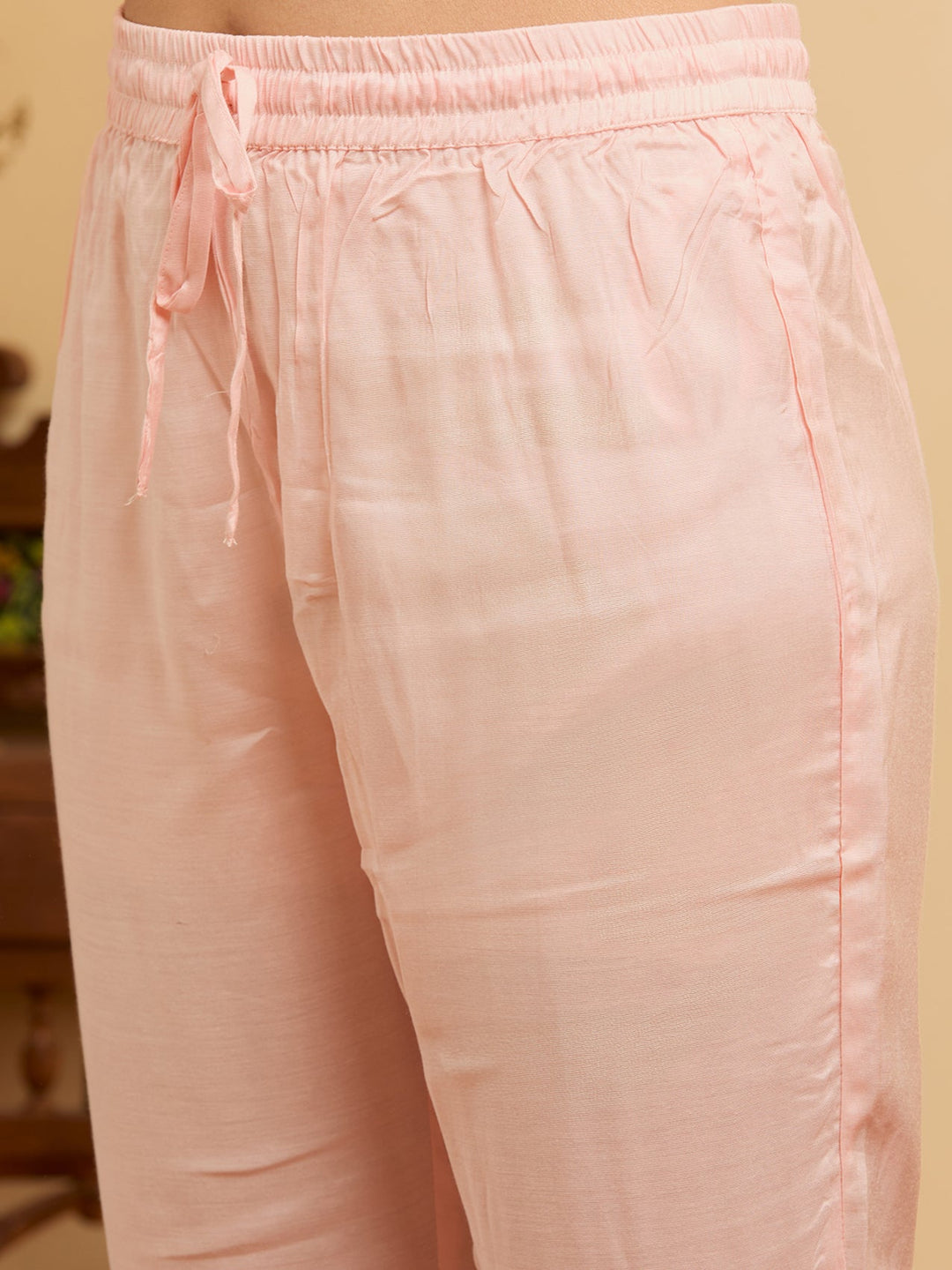 Peach Cording Chanderi Readymade Salwar Suit