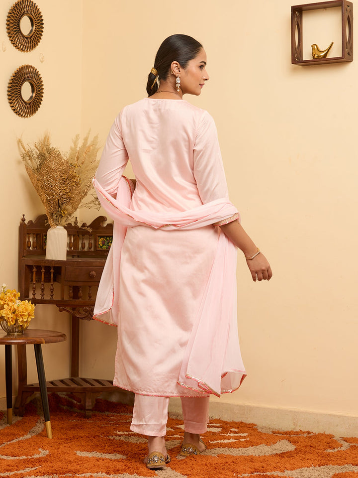 Peach Cording Chanderi Readymade Salwar Suit