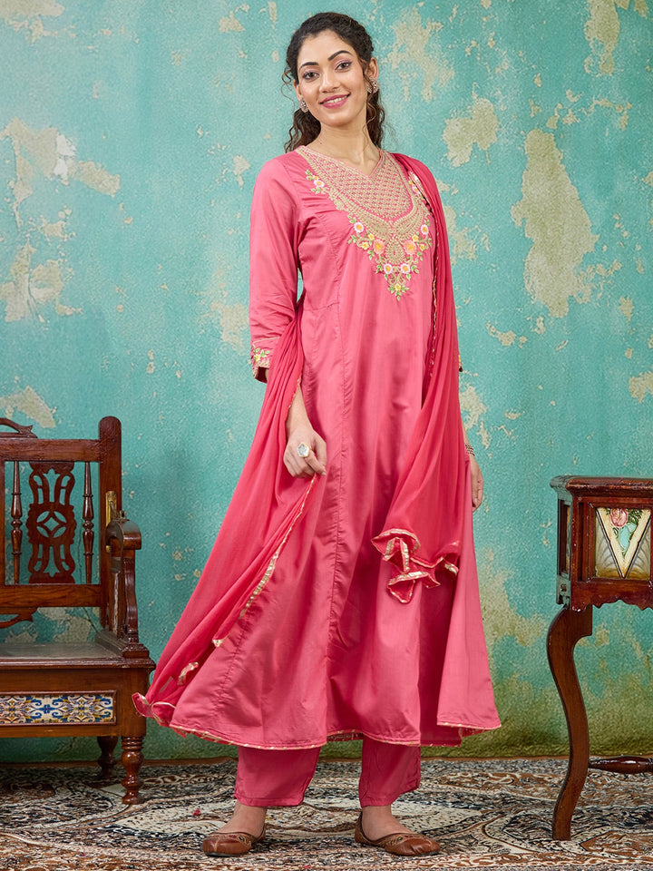 Gajari Pink Cording Chanderi Readymade Salwar Suit