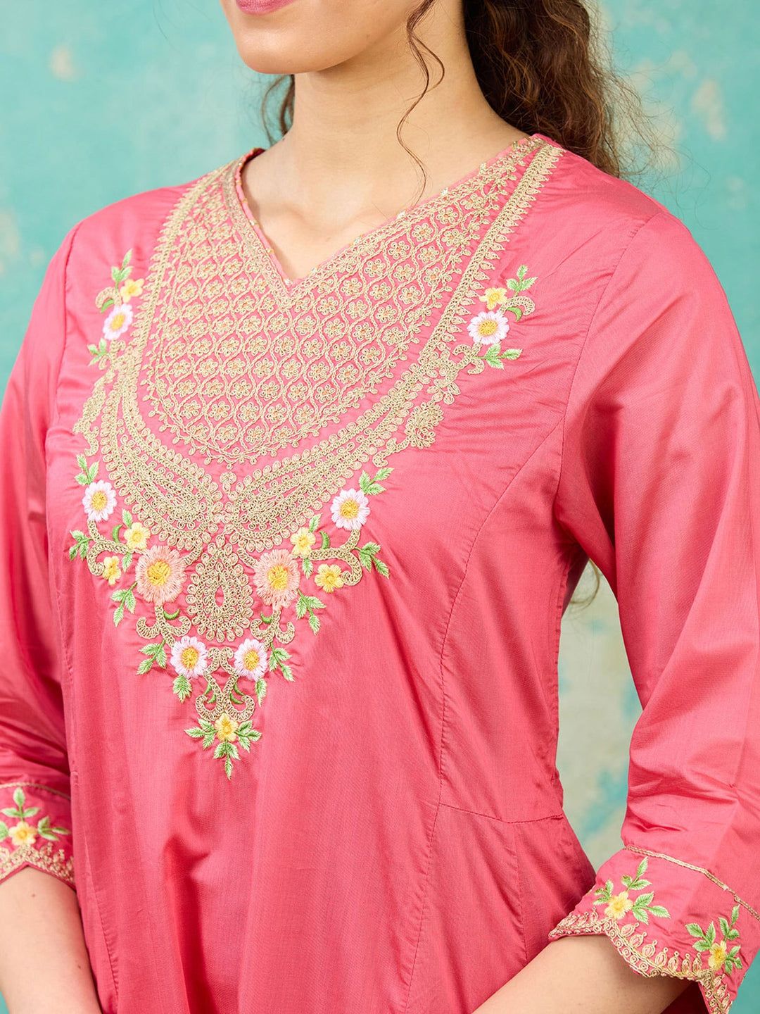 Gajari Pink Cording Chanderi Readymade Salwar Suit