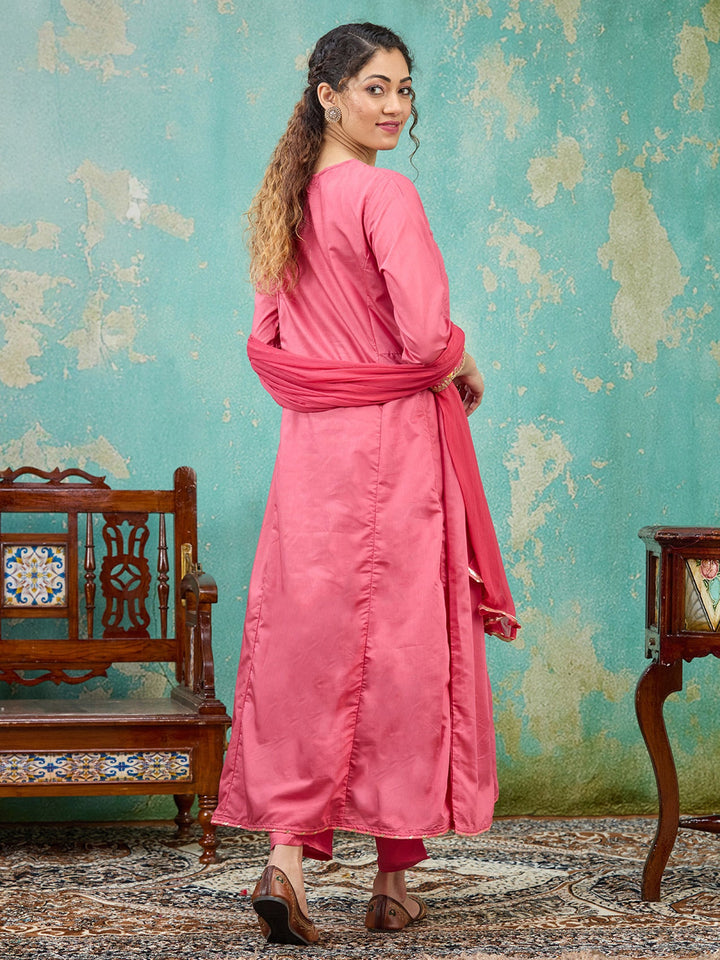 Gajari Pink Cording Chanderi Readymade Salwar Suit