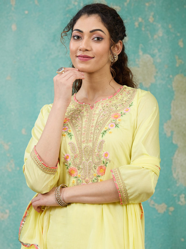 Yellow Cording Chanderi Readymade Salwar Suit