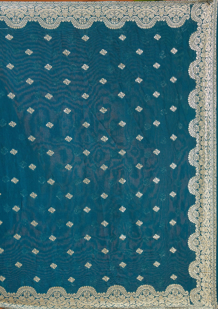Peacock Blue Threadwork Chanderi Readymade Salwar Suit