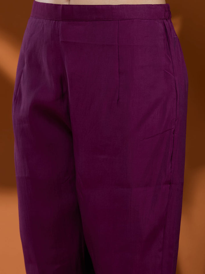 Wine Threadwork Chanderi Readymade Salwar Suit