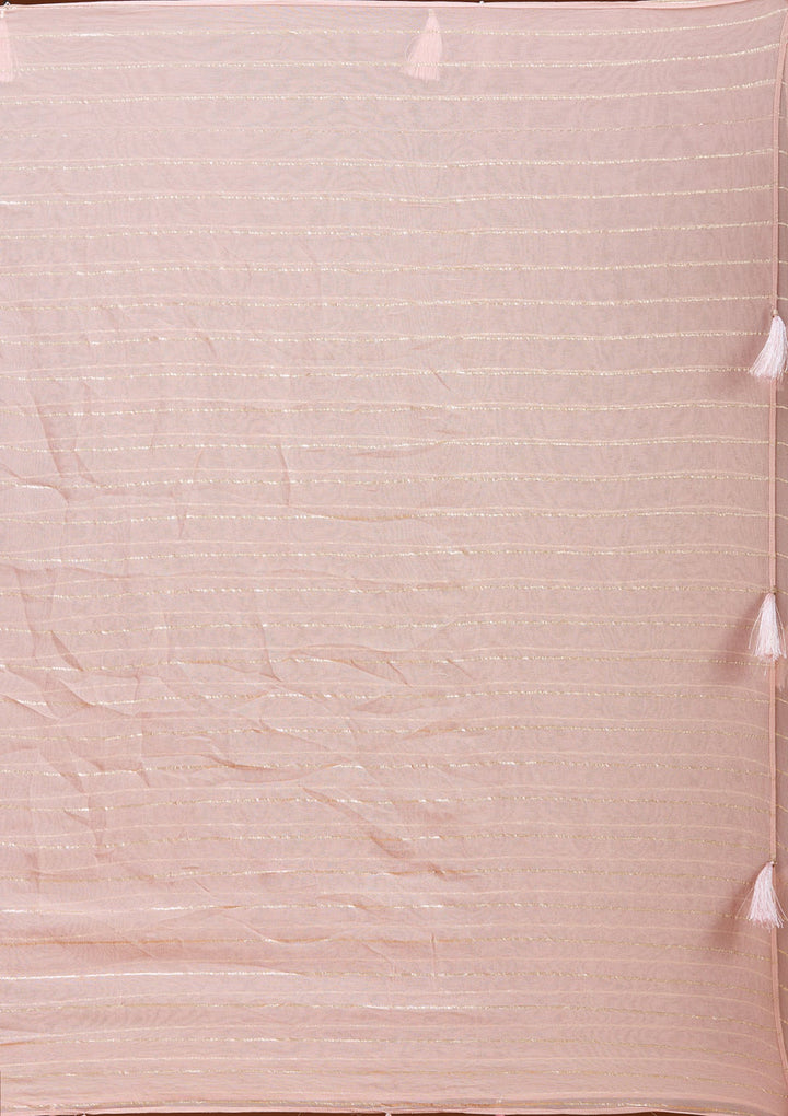 Peach Threadwork Tissue Readymade Salwar Suit