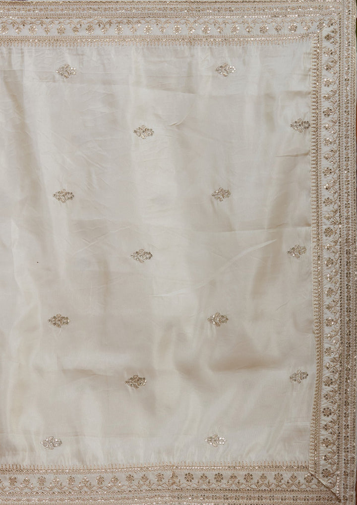 Cream Zariwork (Gold) Soft Raw Silk Readymade Salwar Suit