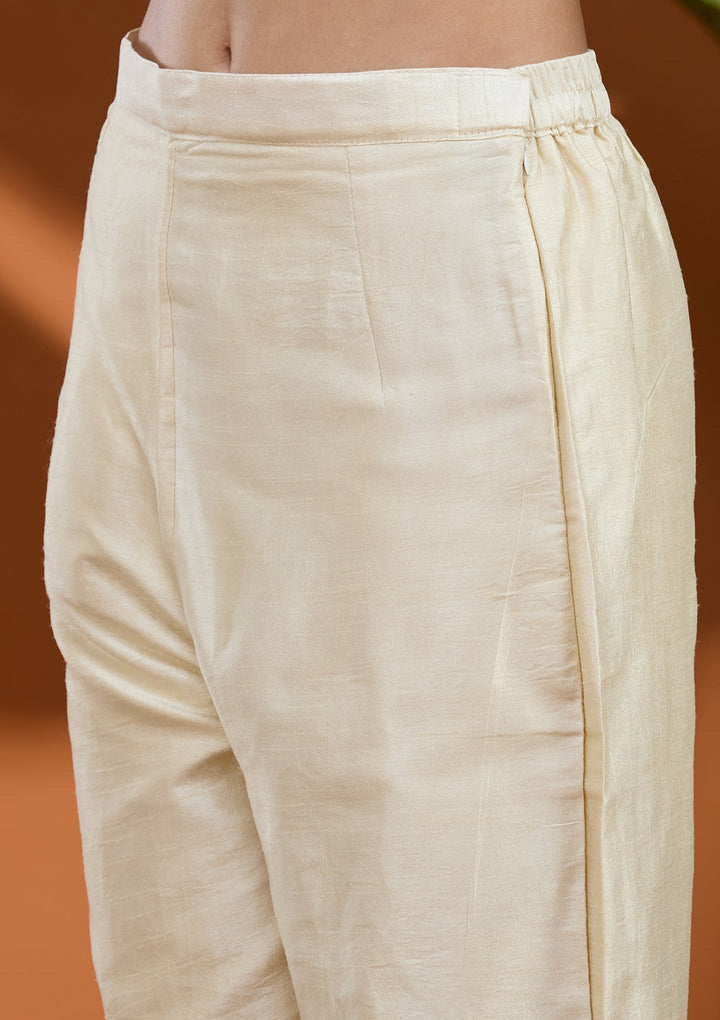 Cream Zariwork (Gold) Soft Raw Silk Readymade Salwar Suit