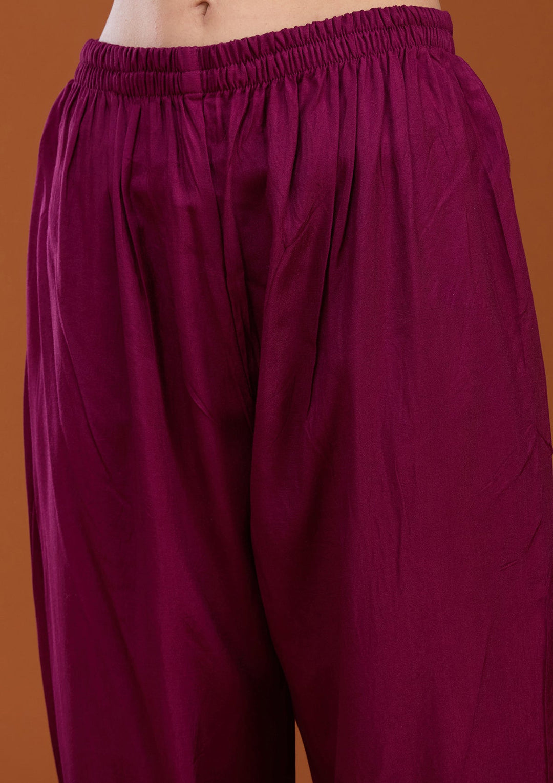 Wine Zariwork (Gold) Soft Raw Silk Readymade Salwar Suit