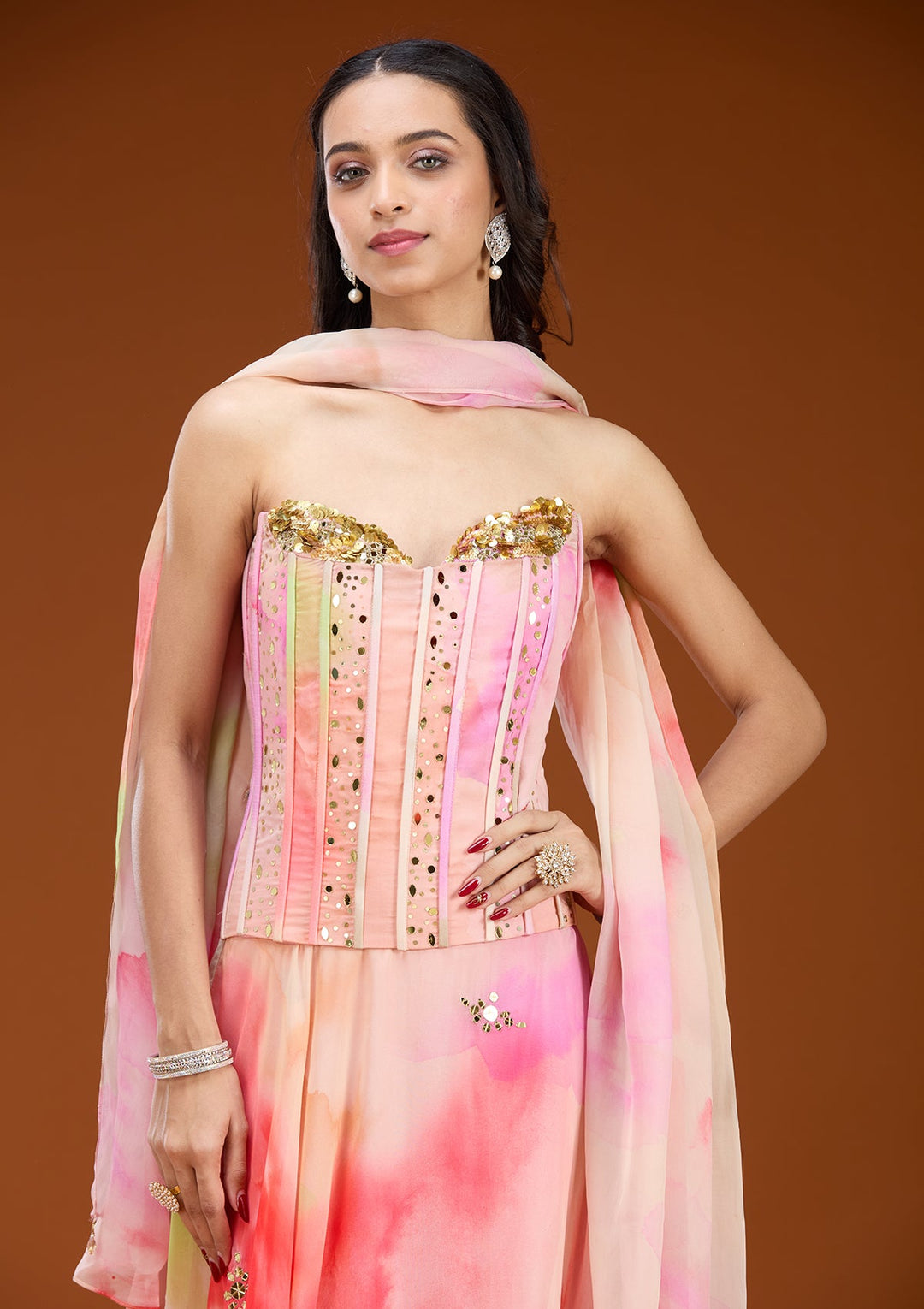 Baby Pink Cutdana Tissue Readymade Salwar Suit