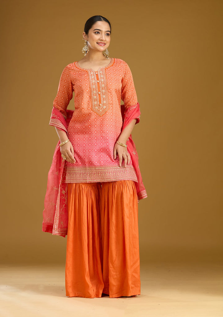 Orange Zariwork (Gold) Soft Raw Silk Readymade Salwar Suit