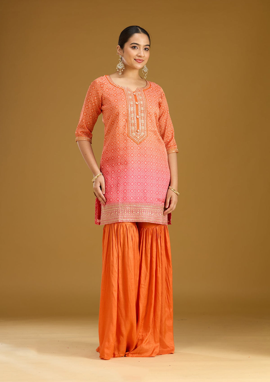 Orange Zariwork (Gold) Soft Raw Silk Readymade Salwar Suit