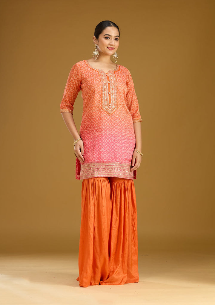 Orange Zariwork (Gold) Soft Raw Silk Readymade Salwar Suit