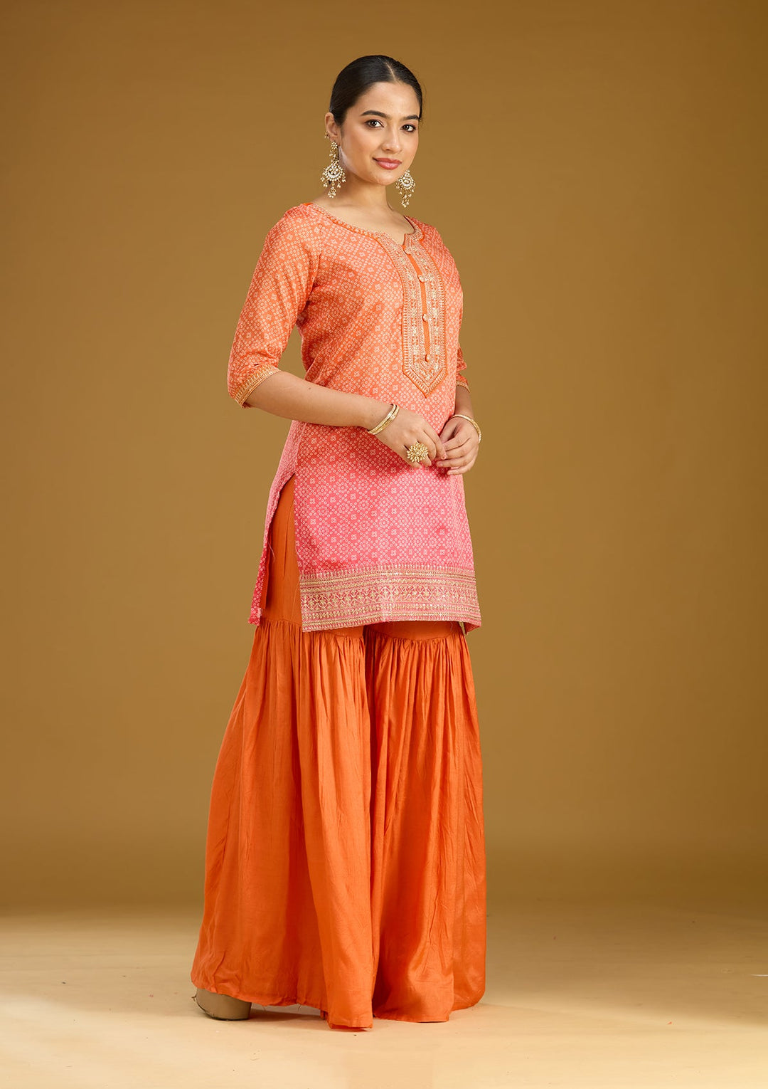 Orange Zariwork (Gold) Soft Raw Silk Readymade Salwar Suit