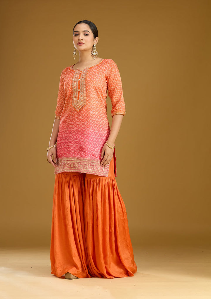 Orange Zariwork (Gold) Soft Raw Silk Readymade Salwar Suit