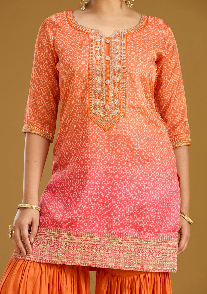 Orange Zariwork (Gold) Soft Raw Silk Readymade Salwar Suit