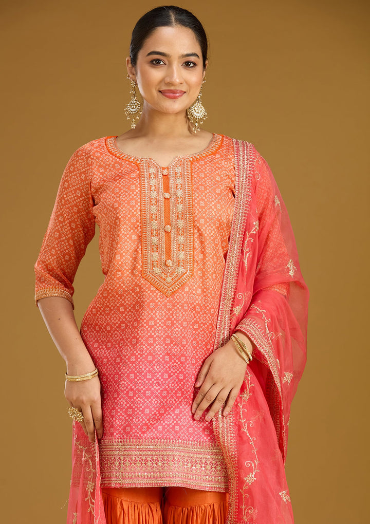 Orange Zariwork (Gold) Soft Raw Silk Readymade Salwar Suit