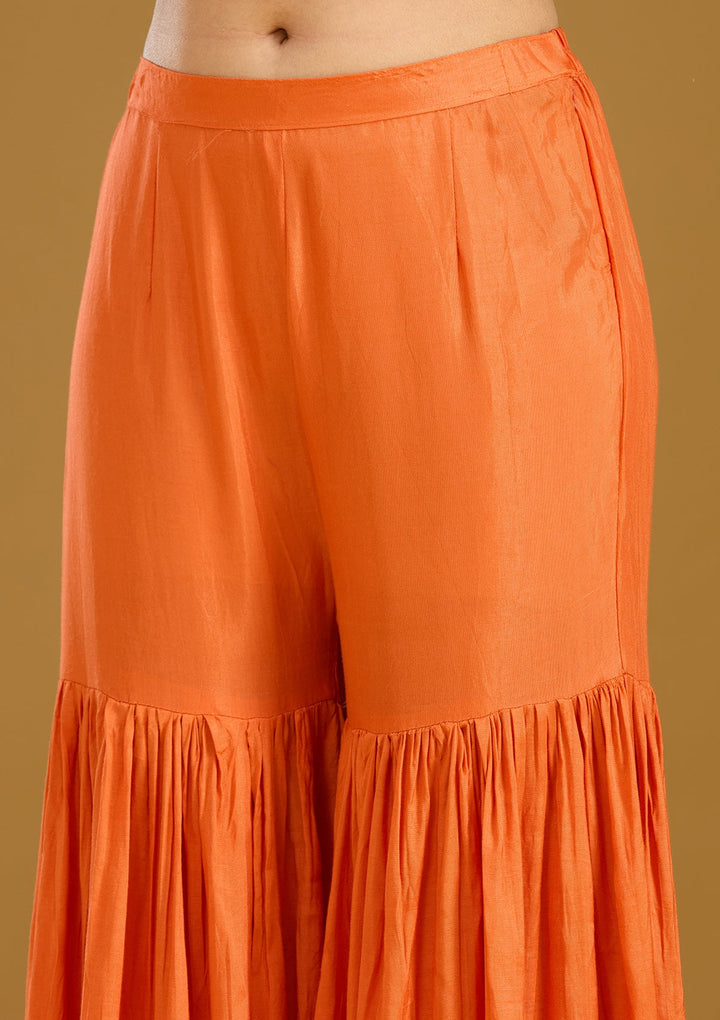 Orange Zariwork (Gold) Soft Raw Silk Readymade Salwar Suit