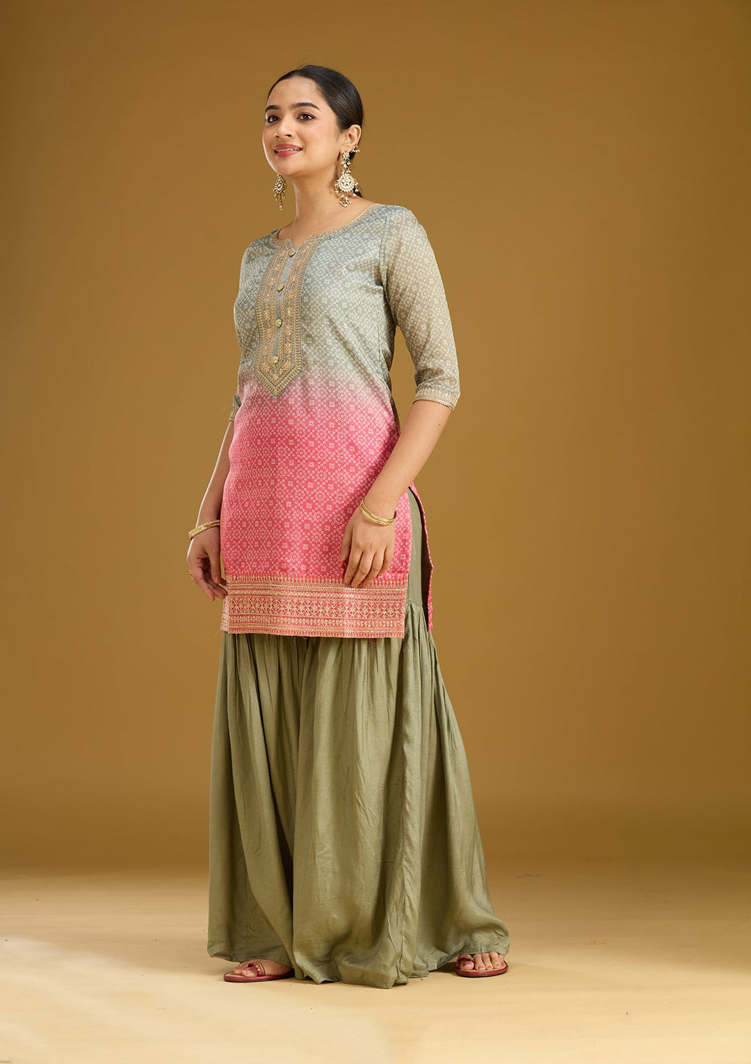 Sea Green Zariwork (Gold) Soft Raw Silk Readymade Salwar Suit
