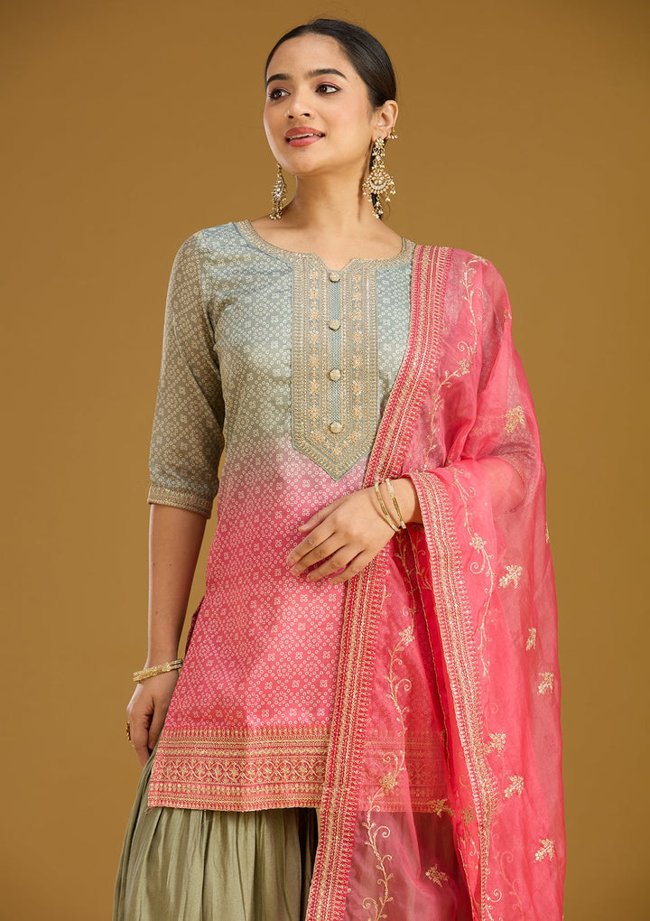 Sea Green Zariwork (Gold) Soft Raw Silk Readymade Salwar Suit