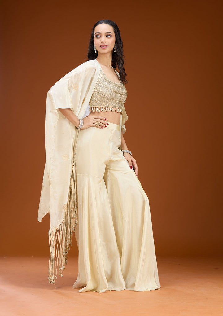Cream Cutdana Georgette Readymade Salwar Suit