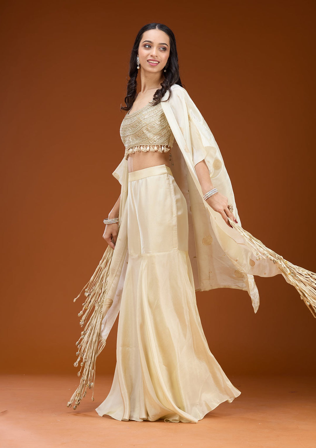 Cream Cutdana Georgette Readymade Salwar Suit