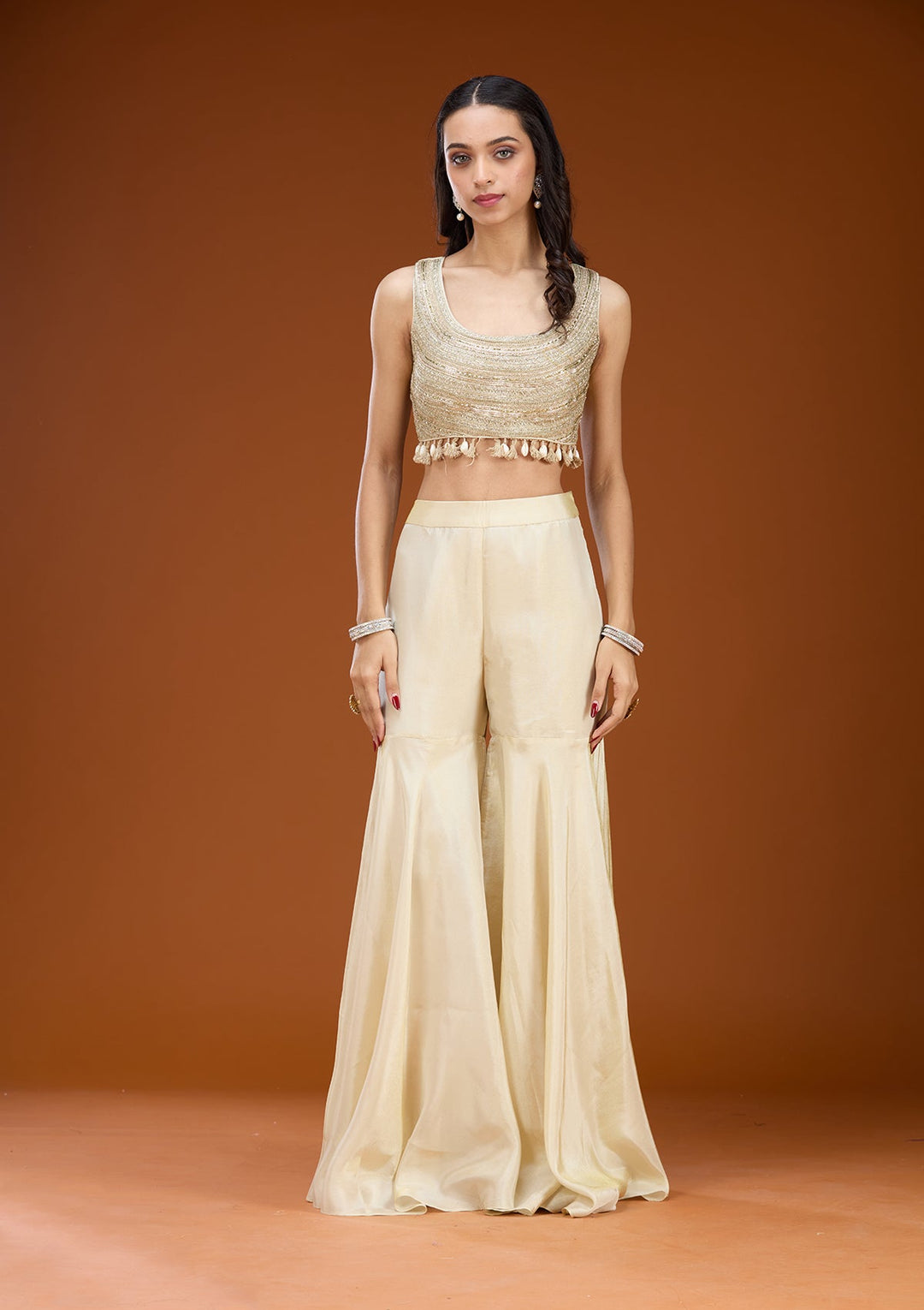 Cream Cutdana Georgette Readymade Salwar Suit