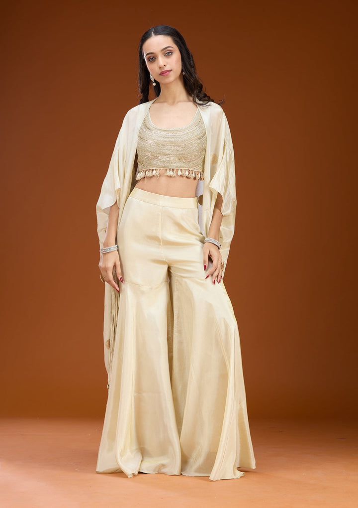 Cream Cutdana Georgette Readymade Salwar Suit