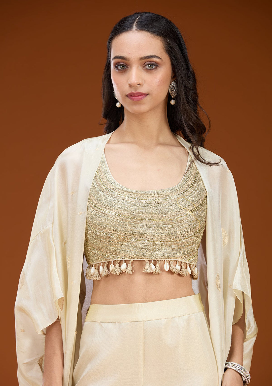 Cream Cutdana Georgette Readymade Salwar Suit