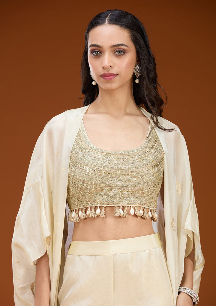 Cream Cutdana Georgette Readymade Salwar Suit