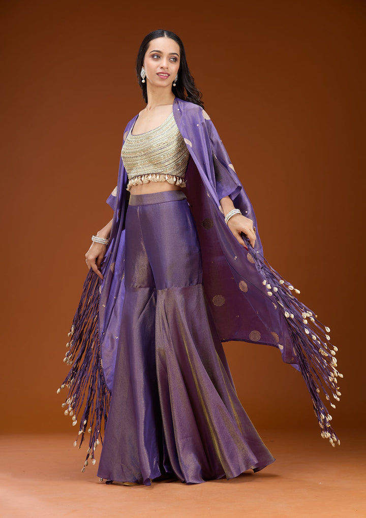 Purple Sequins Georgette Readymade Salwar Suit