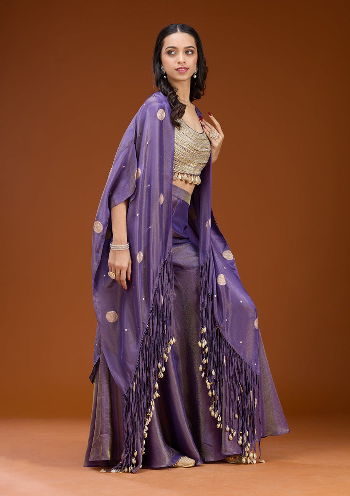 Purple Sequins Georgette Readymade Salwar Suit