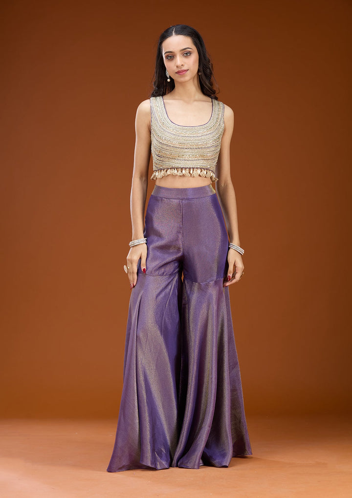 Purple Sequins Georgette Readymade Salwar Suit