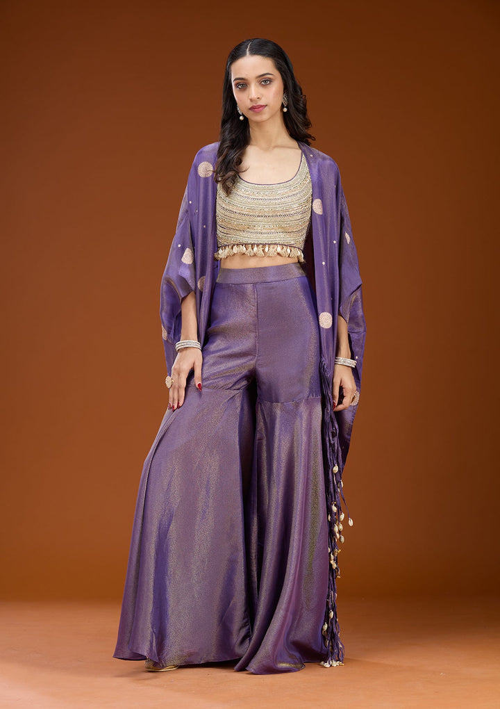 Purple Sequins Georgette Readymade Salwar Suit