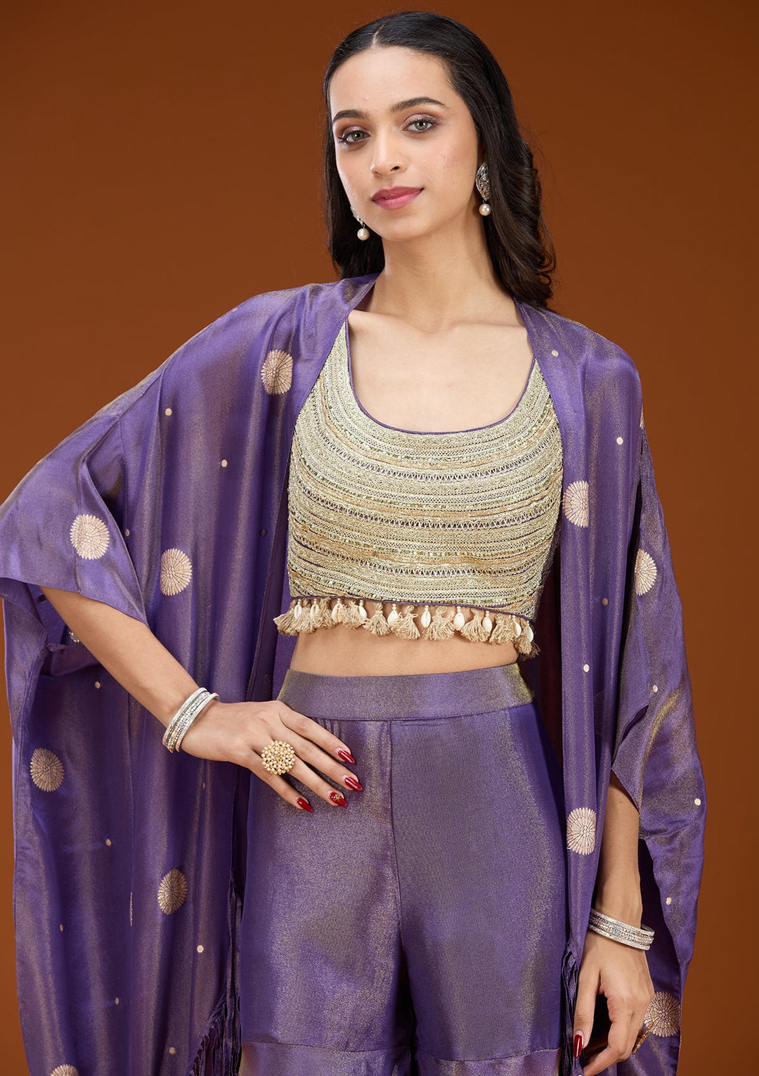 Purple Sequins Georgette Readymade Salwar Suit