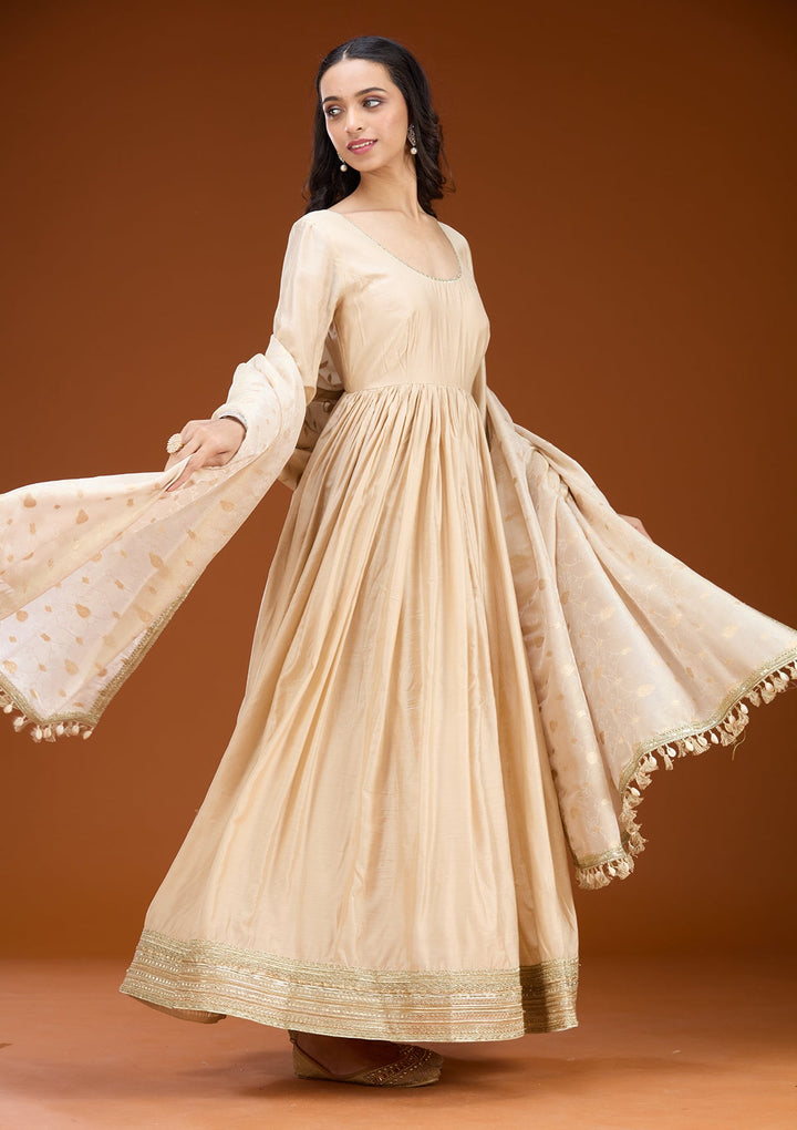 Cream Threadwork Tissue Readymade Salwar Suit