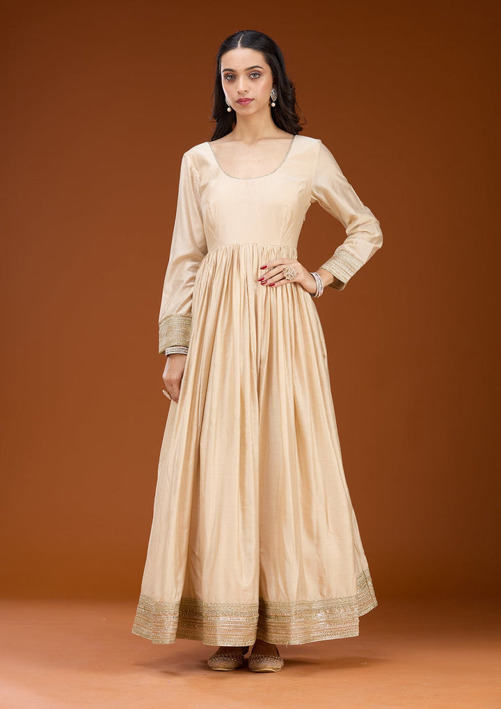 Cream Threadwork Tissue Readymade Salwar Suit