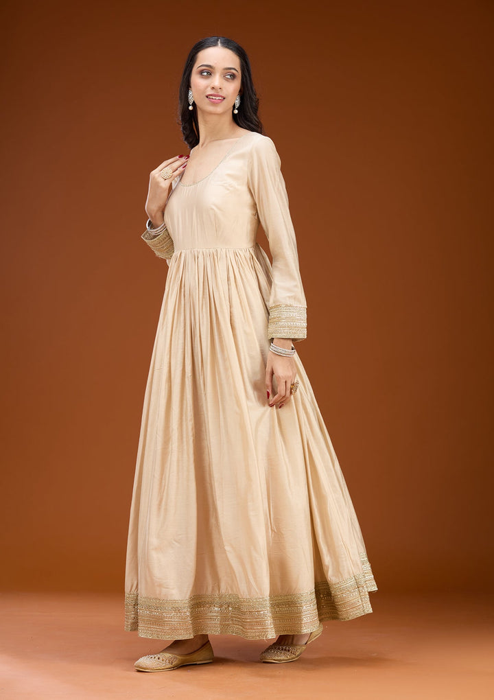 Cream Threadwork Tissue Readymade Salwar Suit